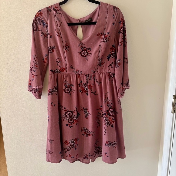 Lilly Rose Pink Floral Short sleeved, Short dress, Size Medium - Picture 1 of 7